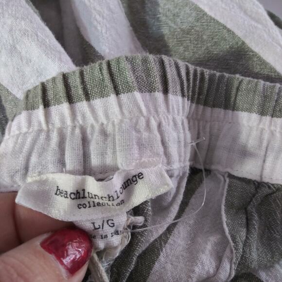 Beachlunchlounge Green Stripe Linen Wide Leg Crop Pull On Pants Size L - Picture 6 of 9
